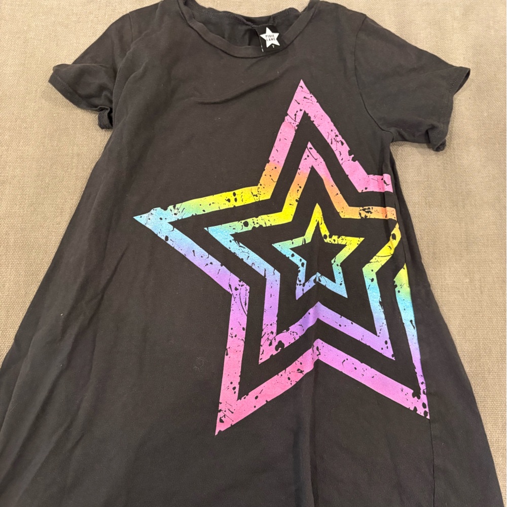 Kids Black Dress with Rainbow Star Graphic